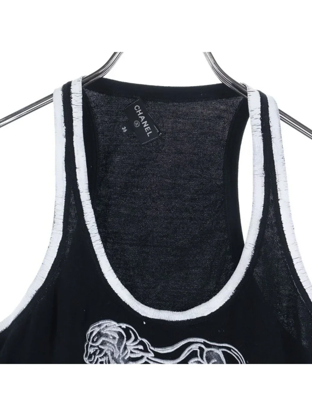 Chanel Front Print Sleeveless Tank Top Black